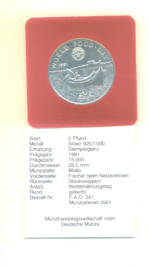  2 Pfund Malta 1981(FAO)(Silber 11,3g)   