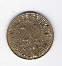  Frankreich 20 Centimes Al-N-Bro 1983 Schön Nr.230 (C 2 )   