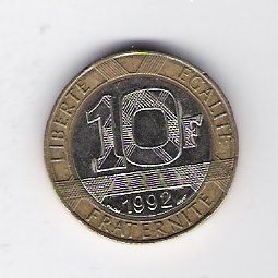  Frankreich 10 Francs Al-N-Bro/N 1992 Schön Nr.259 (C 66)   