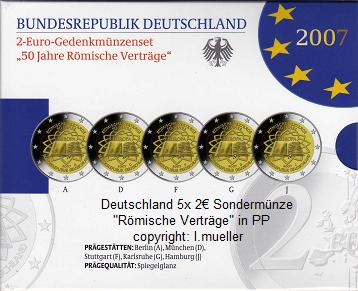 Deutschland ...2 Euro Gedenkmünzenset 2007...PP...Röm. Verträge   