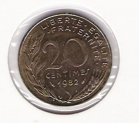  Frankreich 20 Centimes Al-N-Bro 1982  Schön Nr.230 ( C160 )   