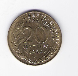  Frankreich 20 Centimes Al-N-Bro 1984 Schön Nr.230 (C 1 )   