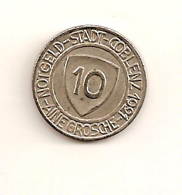  Städtenotgeld Coblenz, 10 Pfennig 1921, vorzüglich   