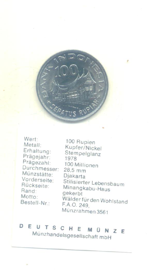  100 Rupiah Indonesien 1978 (FAO) (G1525)   