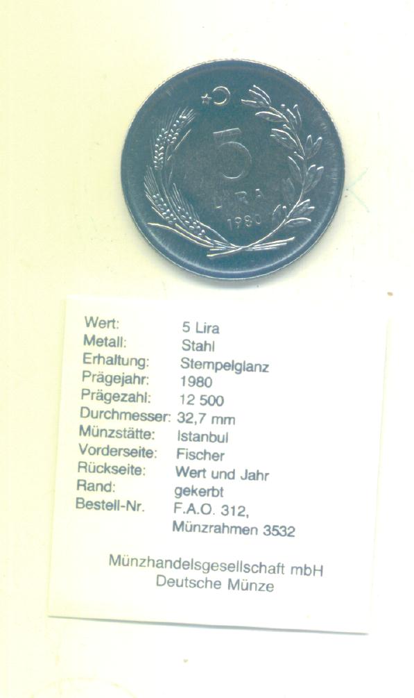 5 Lira Türkei 1980 (FAO) (G1524)