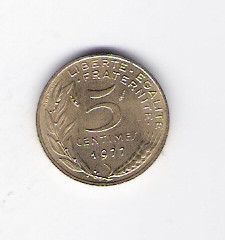  Frankreich 5 Centimes Al-N-Bro 1977  Schön Nr.228   