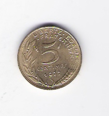 Frankreich 5 Centimes Al-N-Bro 1977  Schön Nr.228 ( D6/182 )   
