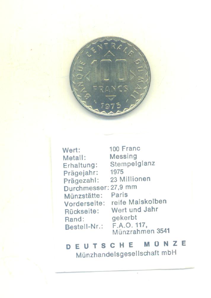 100 Francs Mali 1975(FAO)