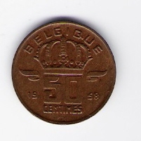  Belgien 50 Centimes Bro 1958  Schön Nr.97fr   