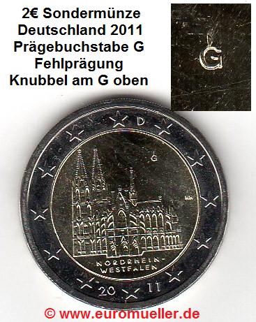 Deutschland 2 Euro Sondermünze 2011...G...Fehlprägung   