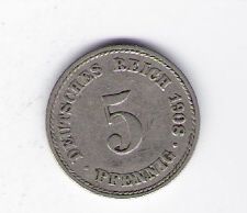  Deutsches Reich 5 Pfennig 1908 A  Jäger Nr.12   