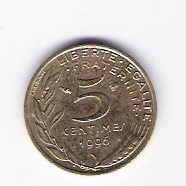  Frankreich 5 Centimes Al-N-Bro 1996   Schön Nr.228 (D6/186)   