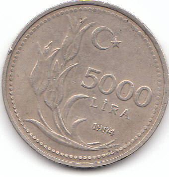  5000 Lira Türkei 1994 (A435)   