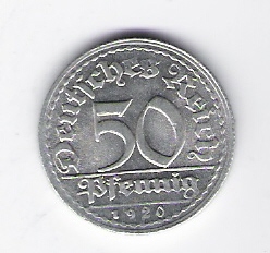  Weimar 50 Pfennig Al 1920 D J.301   