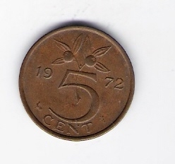 Niederlande  5 Cent Bro Schön Nr.65 1972 siehe Bild