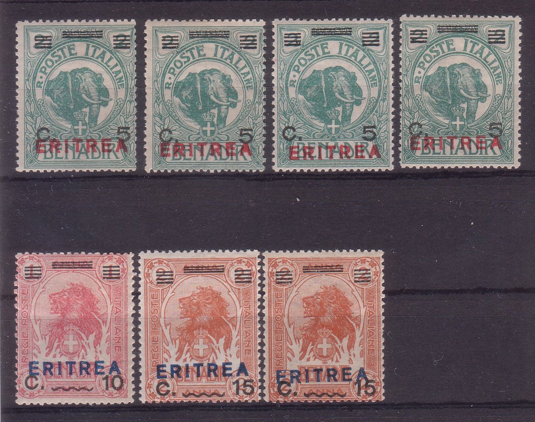  Italienische Eritrea  (ungebraucht) * : Michel Nr: 58x2, 59x1, 62x1, 83x4, 84x4, 85x1, 86x2.   