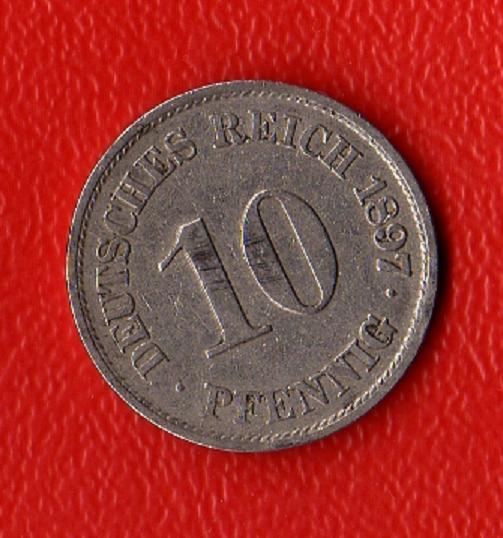  Kaiserreich 10 Pfennig 1897 -A- (2) ss Jaeger 13.   