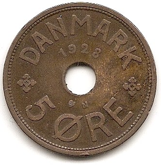  Dänemark 5 Ore 1928 #328   
