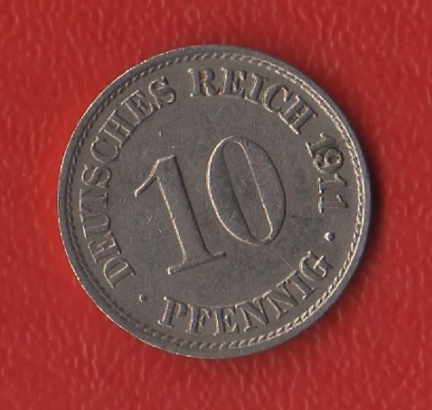  Kaiserreich 10 Pfennig 1911 -A- Jaeger 13. ss+ **Fette 19 / Schmale 11 **Verprägung ?**   