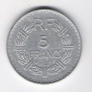  Frankreich 5 Francs 1947 Al  Schön Nr.203b   