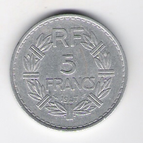  Frankreich 5 Francs 1947 Al  Schön Nr.203b ( DK 74)   