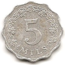  Malta 5 Mils 1972 #365   