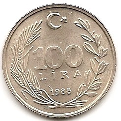  Türkei 100 Lira 1988 #386   