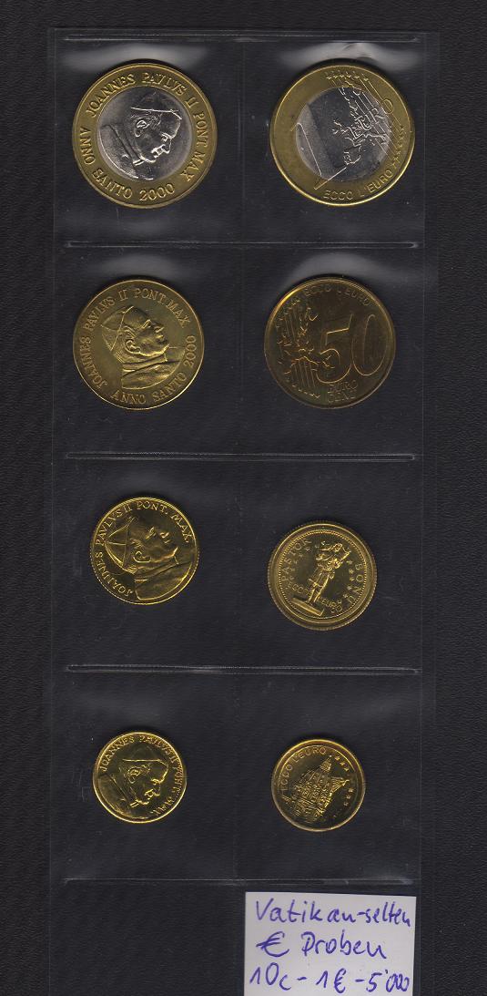  Vatikan Euro Proben 10 Cent - 1 Euro 2000 ** SEHR SELTEN ** MAX. 5.000 Exemplare **   
