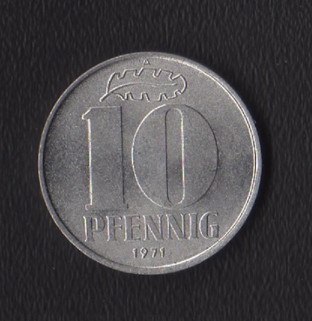  DDR 10 Pfennig 1971 -A- Jaeger 1510.   