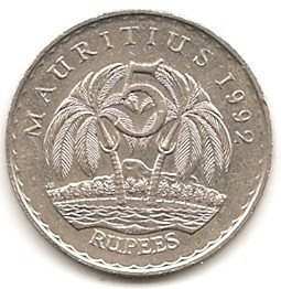  Mauritius 5 Rupee 1992 #461   
