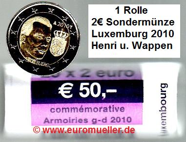 Luxemburg ...Rolle 2 Euro Sondermünze 2010...Wappen   