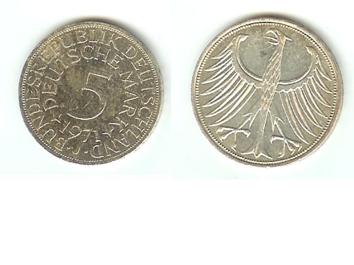  5 Mark Silberadler 1971 J Jaeger 387 XL Bild (Silber 7 gramm fein)   